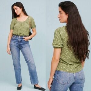 Reformation Cheyanne Floral Green Top